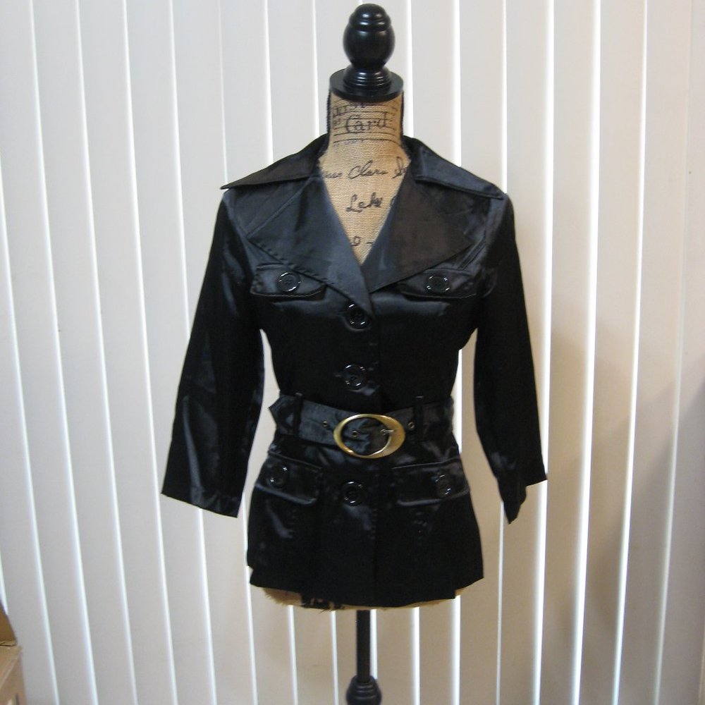 NWOT Moa Moa black satin trench coat jacket S small